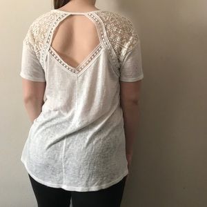 White Knit Lace Detail Open Back Top